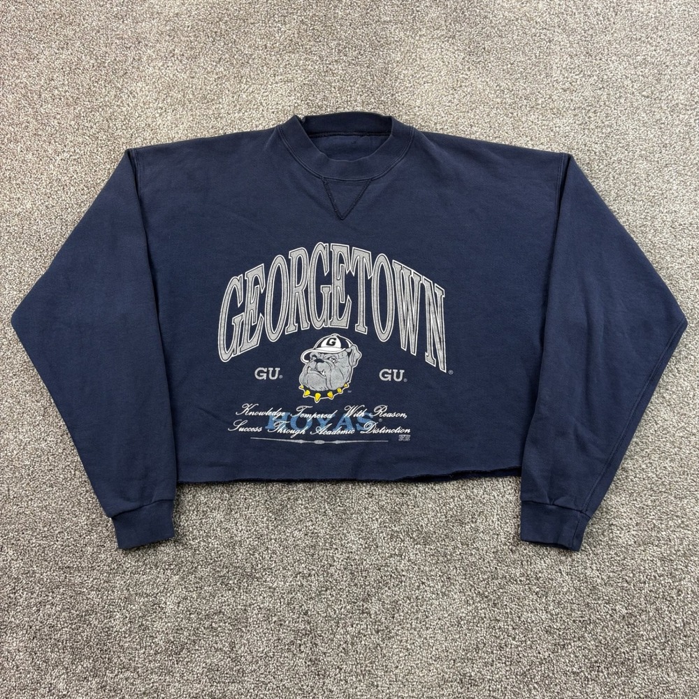 Vintage Georgetown Hoyas Sweatshirt Women's XL Navy Blue Cropped Pullover